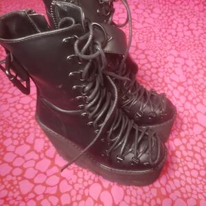 Demonia Black Platform Lace-Up Boots Super Stompers